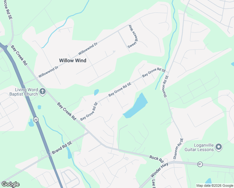 map of restaurants, bars, coffee shops, grocery stores, and more near 3806 Bay Grove Way in Loganville