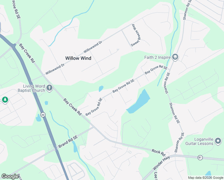 map of restaurants, bars, coffee shops, grocery stores, and more near 470 Bay Grove Road Southeast in Loganville