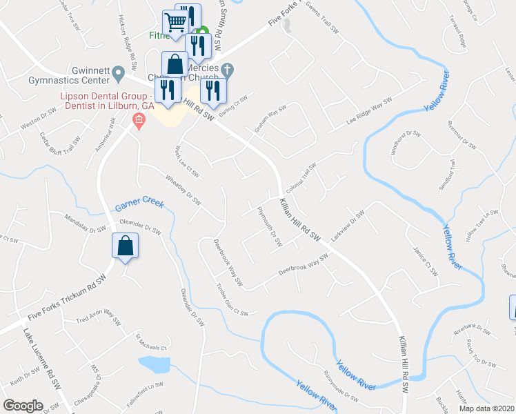 map of restaurants, bars, coffee shops, grocery stores, and more near 4022 Colonial Trail in Lilburn