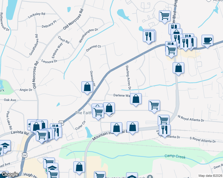 map of restaurants, bars, coffee shops, grocery stores, and more near 4720 Pounds Court in Tucker