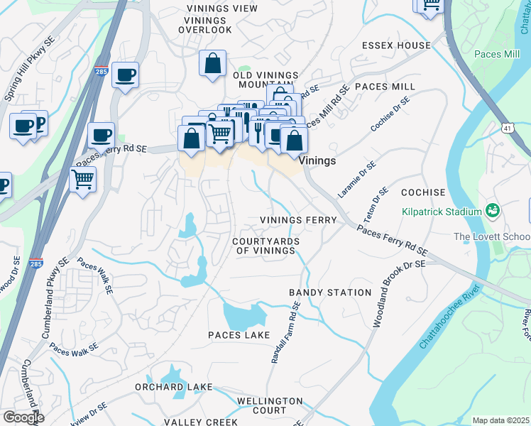 map of restaurants, bars, coffee shops, grocery stores, and more near 3680 Tanglewood Drive in Atlanta
