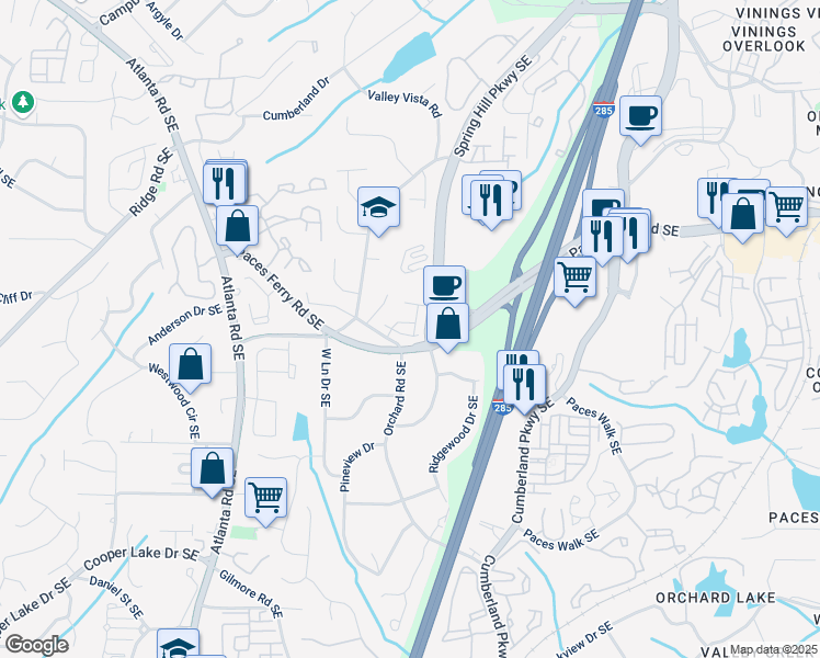 map of restaurants, bars, coffee shops, grocery stores, and more near 3621 Hester Avenue in Smyrna