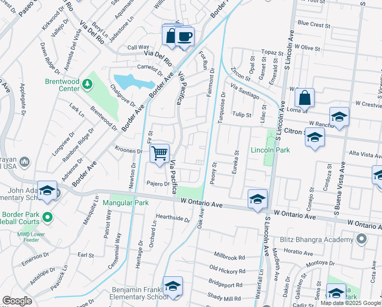 map of restaurants, bars, coffee shops, grocery stores, and more near 1915 San Remo Drive in Corona