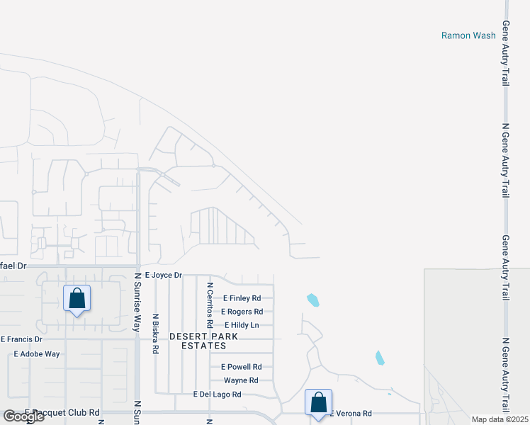 map of restaurants, bars, coffee shops, grocery stores, and more near 2413 Savanna Way in Palm Springs
