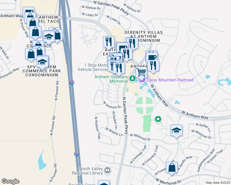 map of restaurants, bars, coffee shops, grocery stores, and more near 3640 West Bryce Court in New River