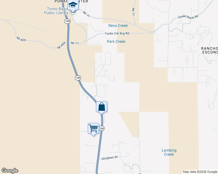 map of restaurants, bars, coffee shops, grocery stores, and more near 289 Ridge Run in Tonto Basin