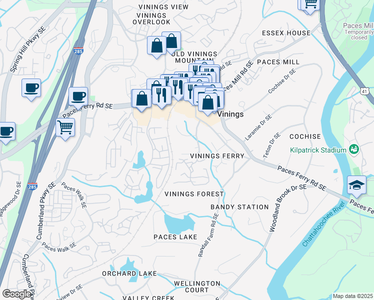 map of restaurants, bars, coffee shops, grocery stores, and more near 3700 Tanglewood Drive in Atlanta