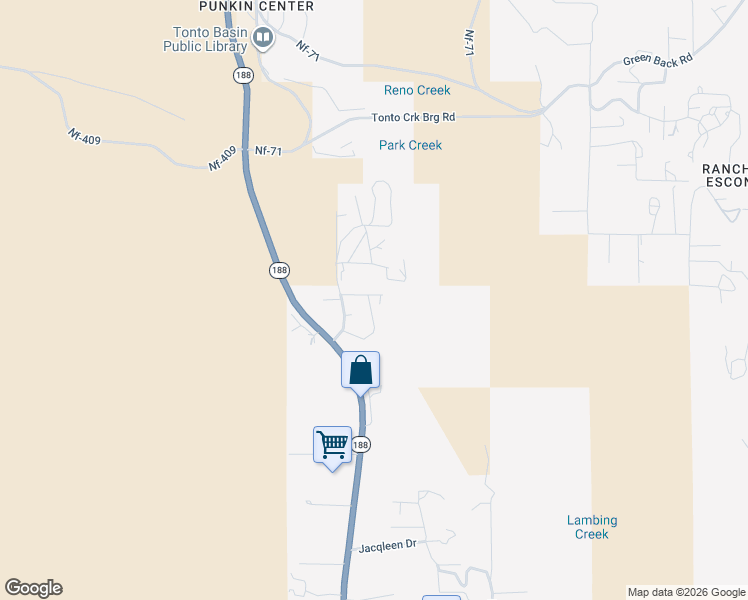 map of restaurants, bars, coffee shops, grocery stores, and more near 289 Ridge Run in Tonto Basin