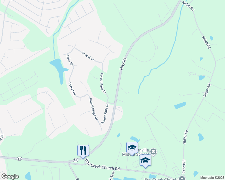 map of restaurants, bars, coffee shops, grocery stores, and more near 5445 Forest Falls Drive in Loganville