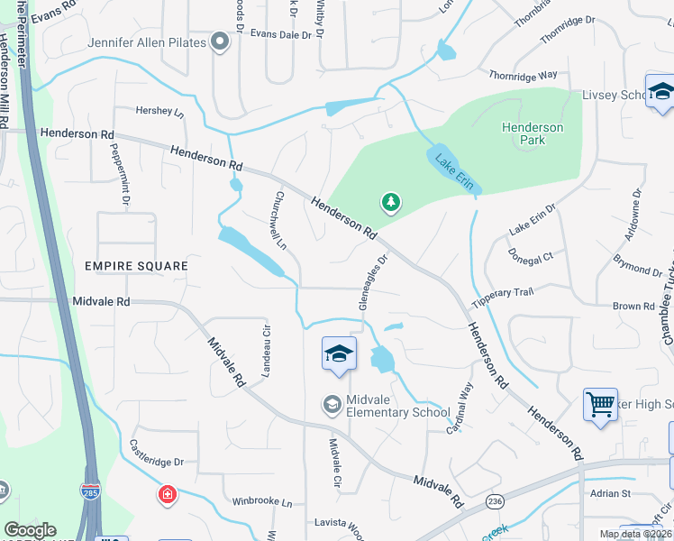 map of restaurants, bars, coffee shops, grocery stores, and more near 3733 Gleneagles Lane in Tucker