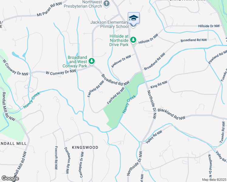 map of restaurants, bars, coffee shops, grocery stores, and more near 581 Fairfield Road Northwest in Atlanta