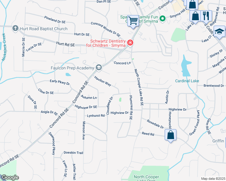 map of restaurants, bars, coffee shops, grocery stores, and more near 461 Havilon Way in Smyrna