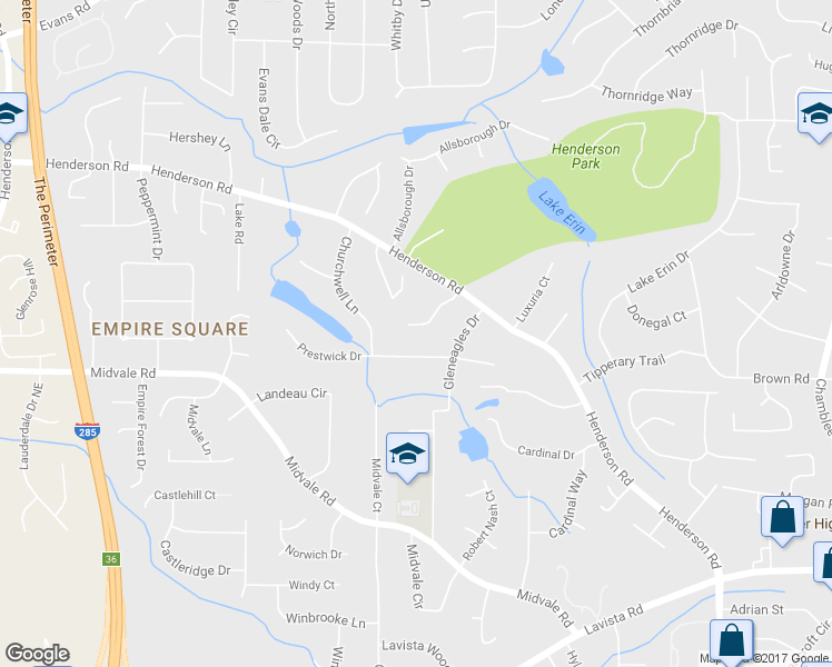 map of restaurants, bars, coffee shops, grocery stores, and more near 3733 Gleneagles Lane in Tucker