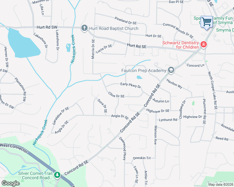 map of restaurants, bars, coffee shops, grocery stores, and more near 3791 Cline Drive Southeast in Smyrna