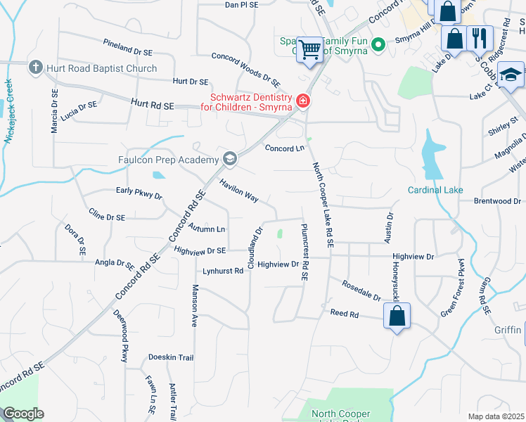map of restaurants, bars, coffee shops, grocery stores, and more near 461 Havilon Way in Smyrna