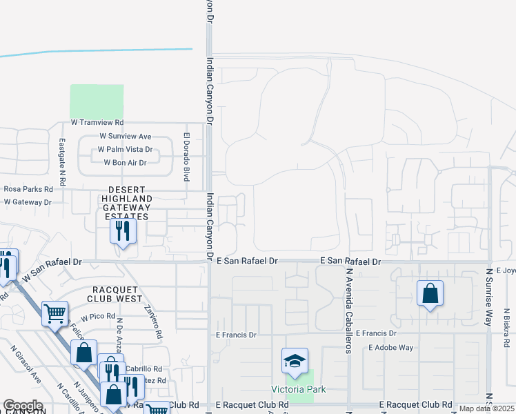 map of restaurants, bars, coffee shops, grocery stores, and more near 3754 Taylor Drive in Palm Springs