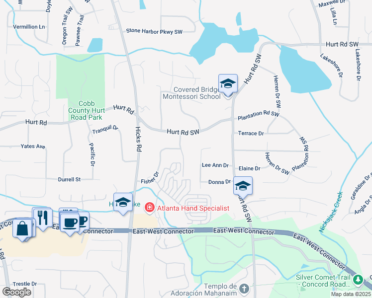 map of restaurants, bars, coffee shops, grocery stores, and more near 3779 Donald Road Southwest in Smyrna
