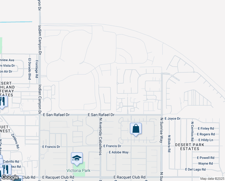 map of restaurants, bars, coffee shops, grocery stores, and more near 3460 North Avenida San Gabriel Road in Palm Springs