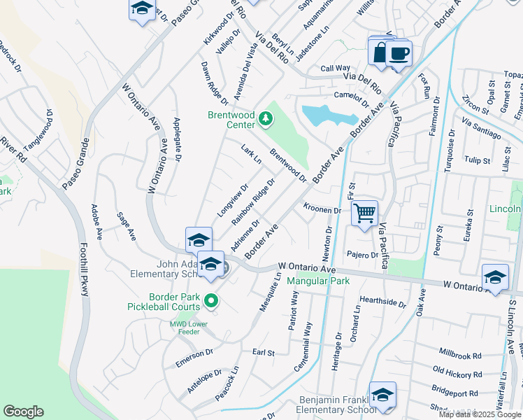 map of restaurants, bars, coffee shops, grocery stores, and more near 1952 Adrienne Drive in Corona