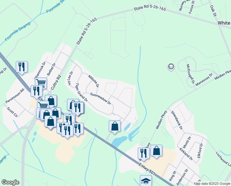 map of restaurants, bars, coffee shops, grocery stores, and more near 1880 Riverport Drive in Conway