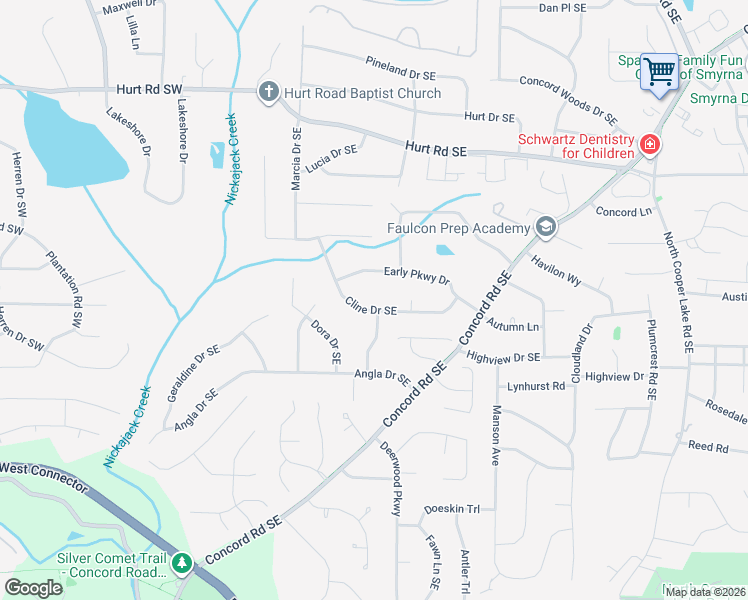 map of restaurants, bars, coffee shops, grocery stores, and more near 3791 Cline Drive Southeast in Smyrna