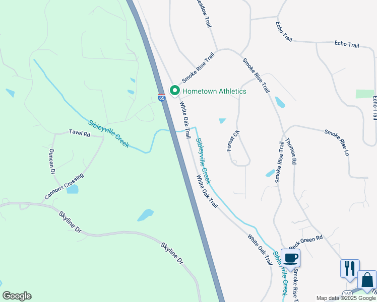 map of restaurants, bars, coffee shops, grocery stores, and more near 1171 White Oak Trail in Warrior