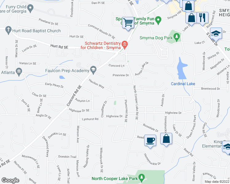 map of restaurants, bars, coffee shops, grocery stores, and more near 465 Havilon Way in Smyrna