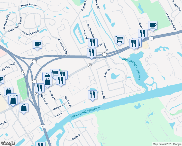 map of restaurants, bars, coffee shops, grocery stores, and more near A-2 Kingsport Road in Little River
