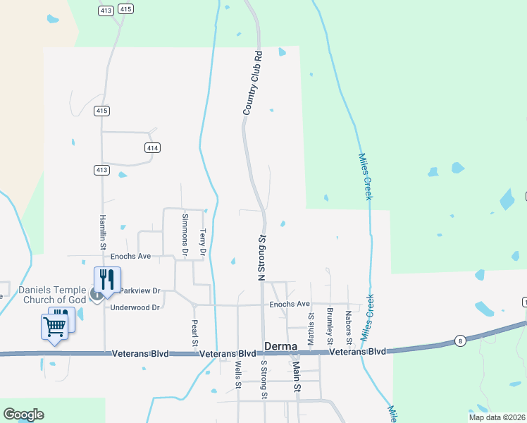 map of restaurants, bars, coffee shops, grocery stores, and more near 118-474 Ball Drive in Calhoun City