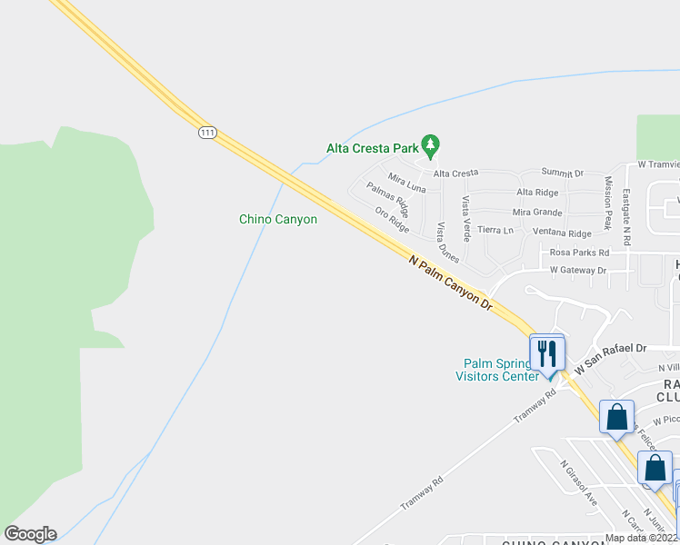 map of restaurants, bars, coffee shops, grocery stores, and more near 67491 North Palm Canyon Drive in Palm Springs