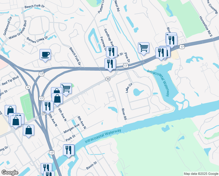 map of restaurants, bars, coffee shops, grocery stores, and more near A-2 Kingsport Road in Little River