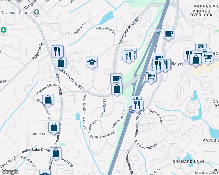 map of restaurants, bars, coffee shops, grocery stores, and more near 3625 Hester Avenue in Smyrna
