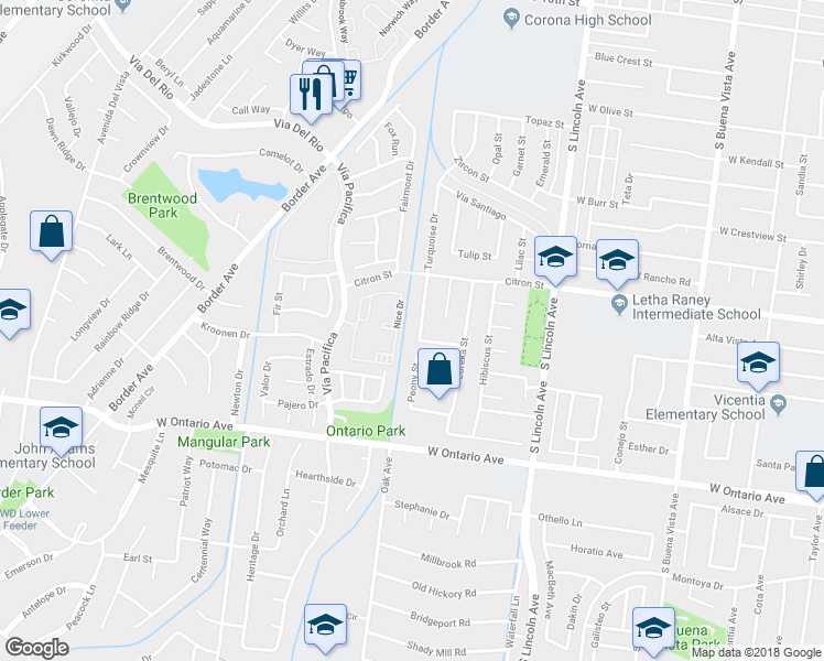 map of restaurants, bars, coffee shops, grocery stores, and more near 1934 Turquoise Drive in Corona