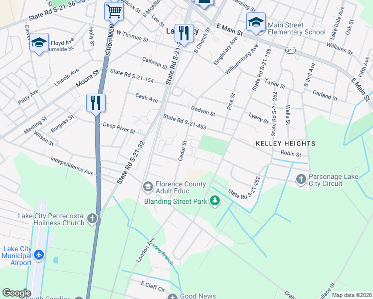 map of restaurants, bars, coffee shops, grocery stores, and more near 431 Cedar Street in Lake City