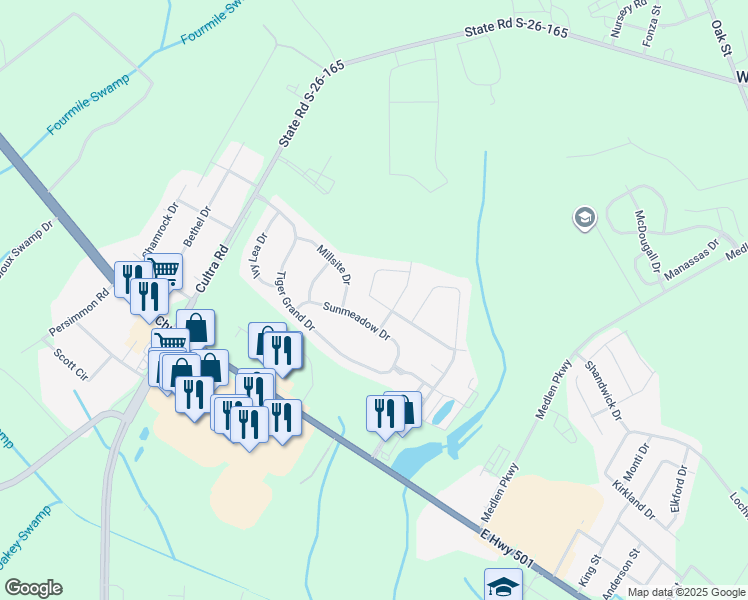 map of restaurants, bars, coffee shops, grocery stores, and more near 4004 Woodcliffe Drive in Conway