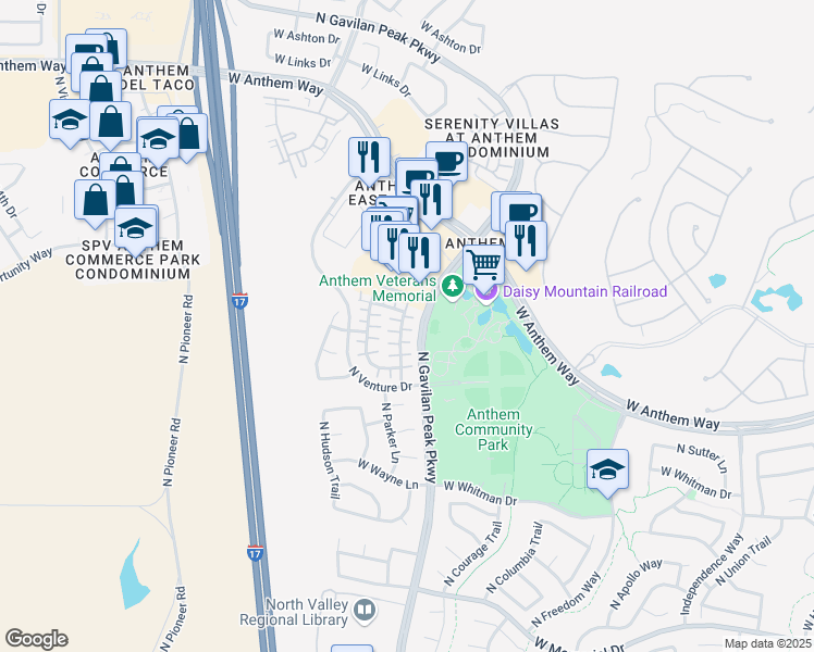 map of restaurants, bars, coffee shops, grocery stores, and more near 3640 West Bryce Court in New River