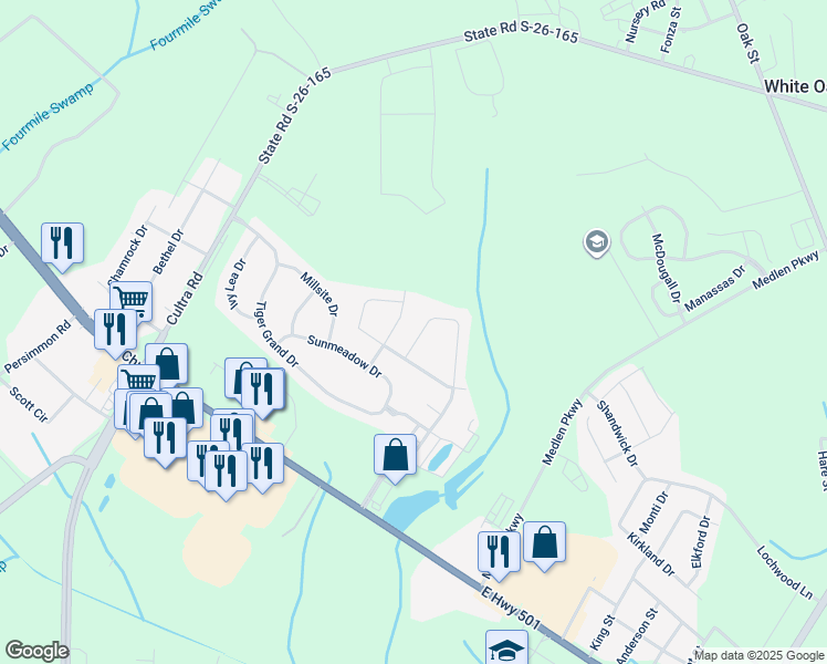 map of restaurants, bars, coffee shops, grocery stores, and more near 1880 Riverport Drive in Conway