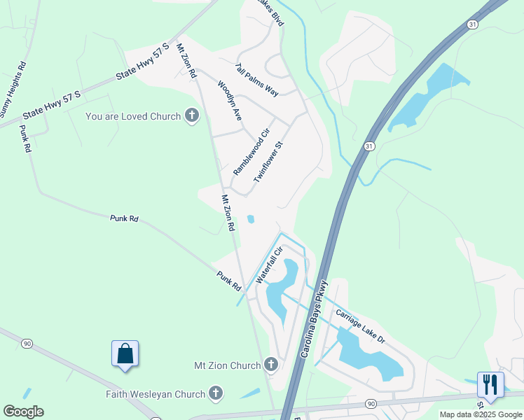 map of restaurants, bars, coffee shops, grocery stores, and more near 1098 Nail Bender Drive in Little River