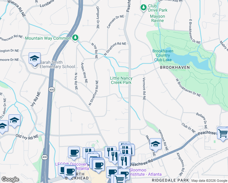 map of restaurants, bars, coffee shops, grocery stores, and more near 832 Stovall Boulevard Northeast in Atlanta