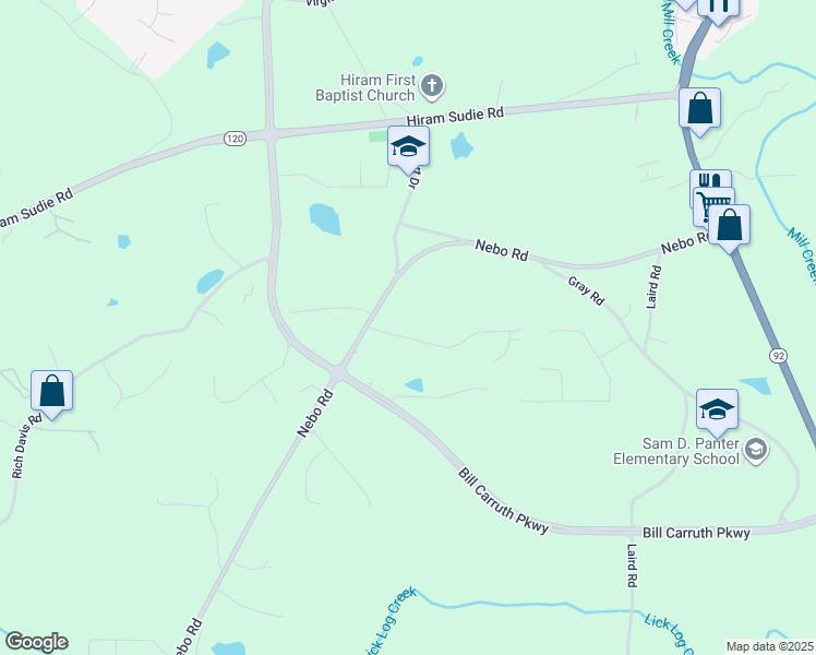 map of restaurants, bars, coffee shops, grocery stores, and more near 77 Township Drive in Hiram