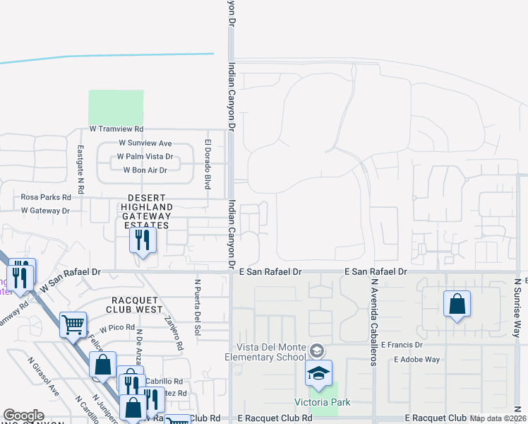 map of restaurants, bars, coffee shops, grocery stores, and more near 3657 Quiet Side Street in Palm Springs