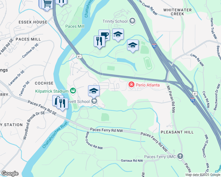 map of restaurants, bars, coffee shops, grocery stores, and more near 1407 River Green Drive in Atlanta