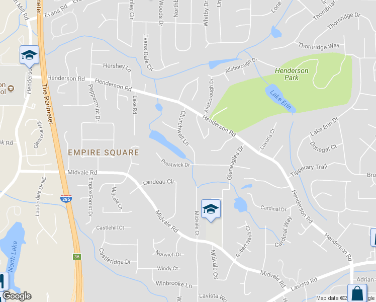 map of restaurants, bars, coffee shops, grocery stores, and more near 2610 Churchwell Lane in Tucker