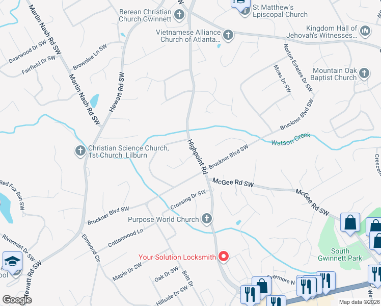 map of restaurants, bars, coffee shops, grocery stores, and more near 3159 Vail Court Southwest in Snellville