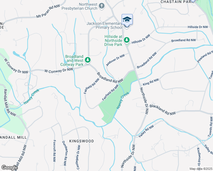 map of restaurants, bars, coffee shops, grocery stores, and more near 581 Fairfield Road Northwest in Atlanta