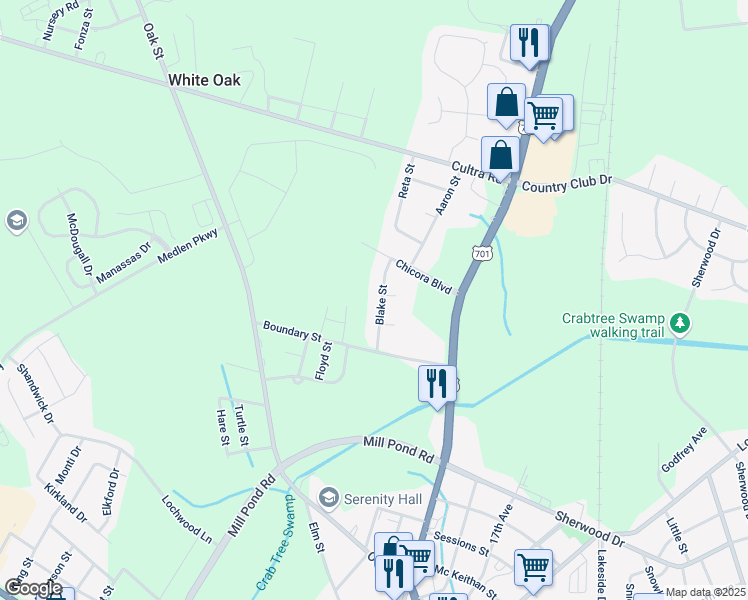 map of restaurants, bars, coffee shops, grocery stores, and more near 2413 Blake Street in Conway