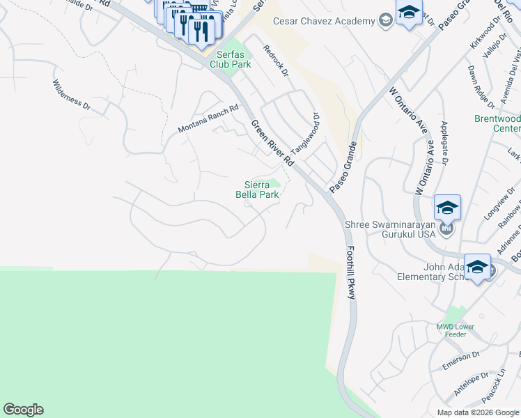 map of restaurants, bars, coffee shops, grocery stores, and more near 1890 Pele Way in Corona