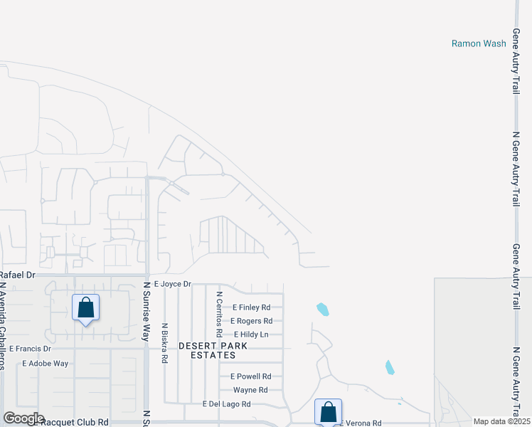 map of restaurants, bars, coffee shops, grocery stores, and more near 2353 Savanna Way in Palm Springs