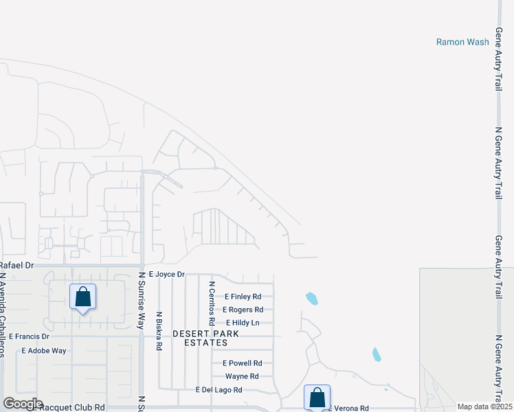 map of restaurants, bars, coffee shops, grocery stores, and more near 2353 Savanna Way in Palm Springs