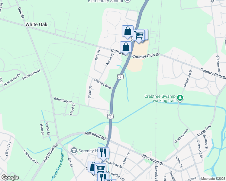 map of restaurants, bars, coffee shops, grocery stores, and more near 2499 North Main Street in Conway